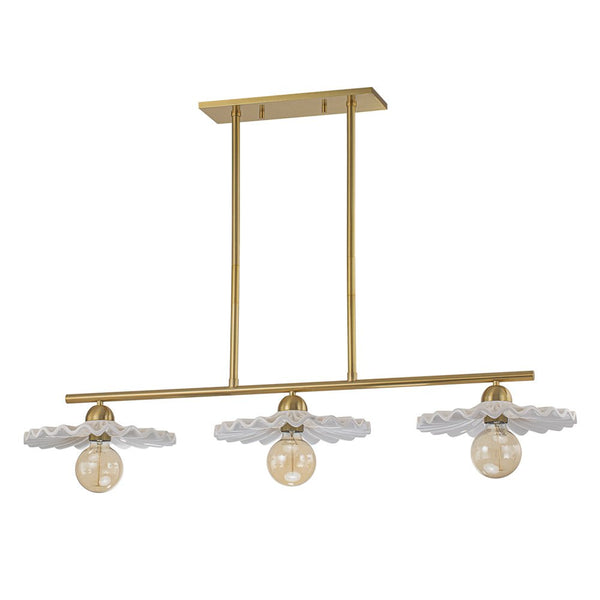 Chandelierias-3-Light Modern Ruffled Shade Linear Island Chandelier-Chandeliers-Aged Brass-