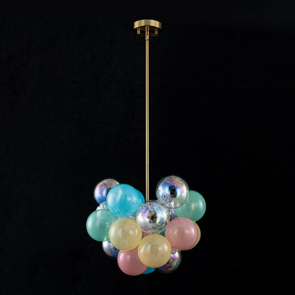 Chandelierias-3-Light Pastel Bubble Glass Cluster Chandelier-Chandeliers-Brass-