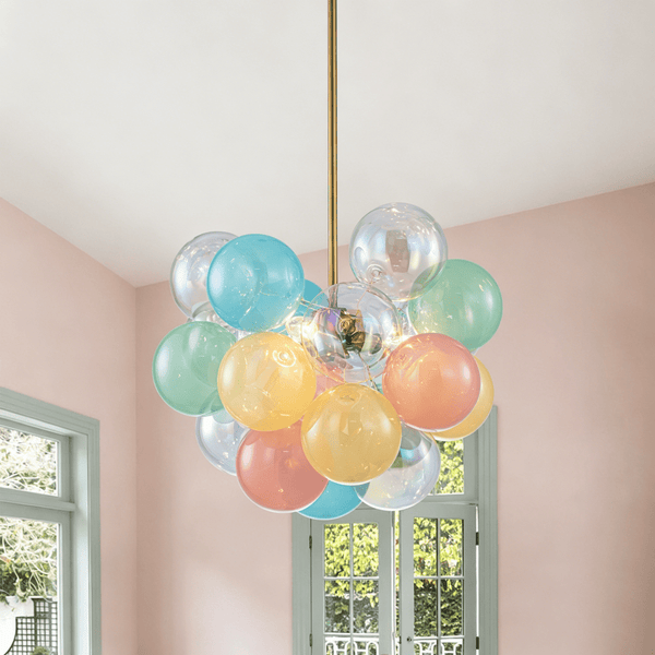 Chandelierias-3-Light Pastel Bubble Glass Cluster Chandelier-Chandeliers-Brass-