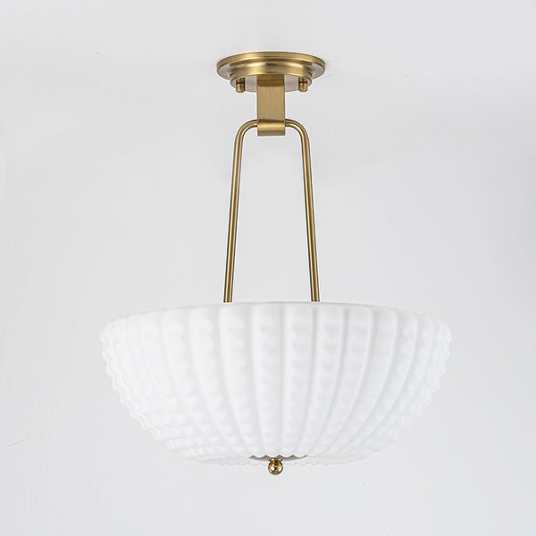 Chandelierias-3-Light Plaid Scalloped Shell Glass Semi-flush Mount-Semi Flush-Brass-