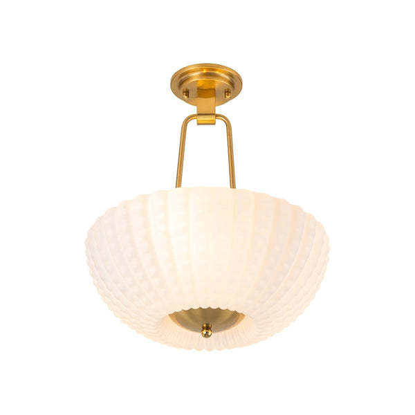 Chandelierias-3-Light Plaid Scalloped Shell Glass Semi-flush Mount-Semi Flush-Brass-
