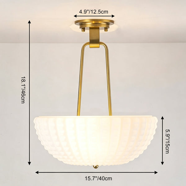 Chandelierias-3-Light Plaid Scalloped Shell Glass Semi-flush Mount-Semi Flush-Brass-