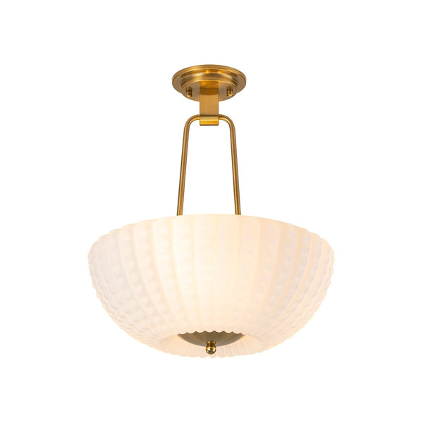 Chandelierias-3-Light Plaid Scalloped Shell Glass Semi-flush Mount-Semi Flush-Brass-