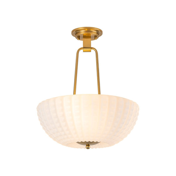 Chandelierias-3-Light Plaid Scalloped Shell Glass Semi-flush Mount-Semi Flush-Brass-