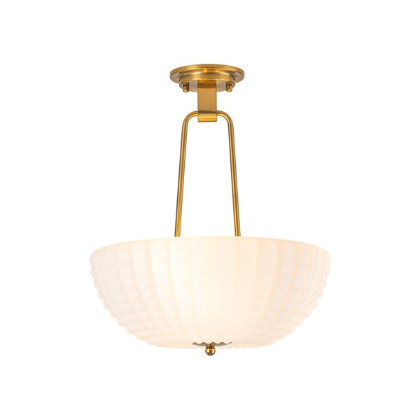 Chandelierias-3-Light Plaid Scalloped Shell Glass Semi-flush Mount-Semi Flush-Brass-