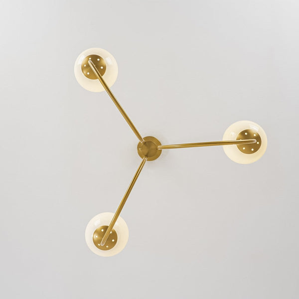 Chandelierias-3-Light Polished Opal Glass Arched Metal Arm Radial Chandelier-Chandeliers-Brass-