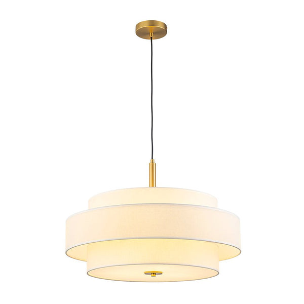 Chandelierias - 3 - Light Round Layered Drum White Linen Pendant Chandelier - Chandeliers - Black -
