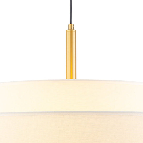 Chandelierias - 3 - Light Round Layered Drum White Linen Pendant Chandelier - Chandeliers - Black -