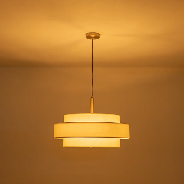 Chandelierias - 3 - Light Round Layered Drum White Linen Pendant Chandelier - Chandeliers - Black -