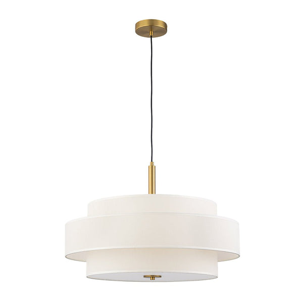 Chandelierias - 3 - Light Round Layered Drum White Linen Pendant Chandelier - Chandeliers - Black -
