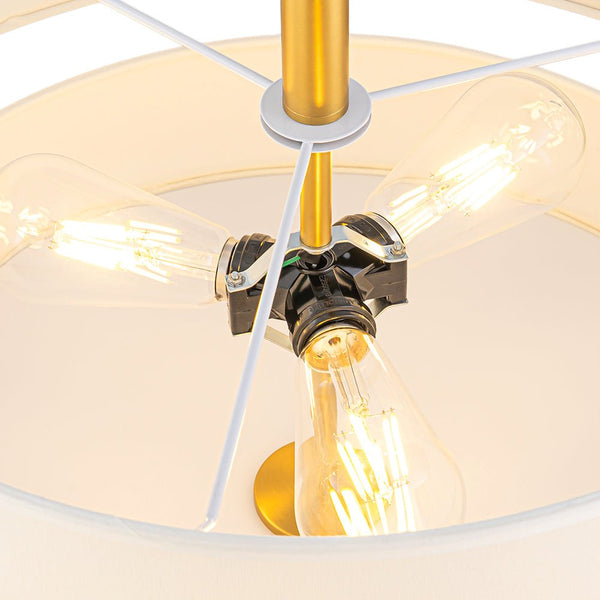 Chandelierias - 3 - Light Round Layered Drum White Linen Pendant Chandelier - Chandeliers - Black -