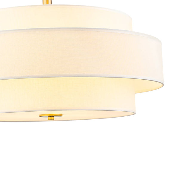 Chandelierias - 3 - Light Round Layered Drum White Linen Pendant Chandelier - Chandeliers - Black -