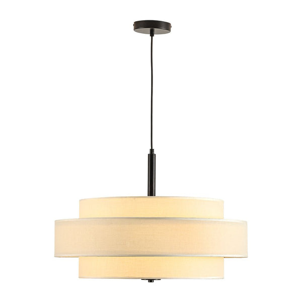 Chandelierias - 3 - Light Round Layered Drum White Linen Pendant Chandelier - Chandeliers - Black -