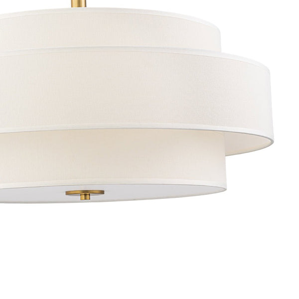 Chandelierias - 3 - Light Round Layered Drum White Linen Pendant Chandelier - Chandeliers - Black -