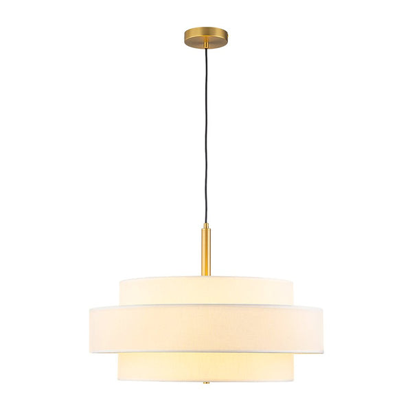 Chandelierias - 3 - Light Round Layered Drum White Linen Pendant Chandelier - Chandeliers - Black -