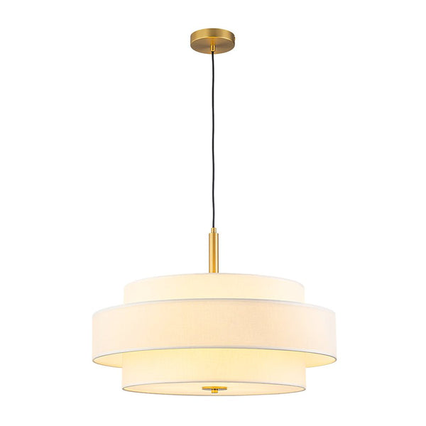 Chandelierias - 3 - Light Round Layered Drum White Linen Pendant Chandelier - Chandeliers - Black -