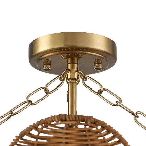 Chandelierias - 3 - Light Scalloped Hand - woven Floral Basket Semi - Flush Mount - Semi Flush - Brass (Preorder) -