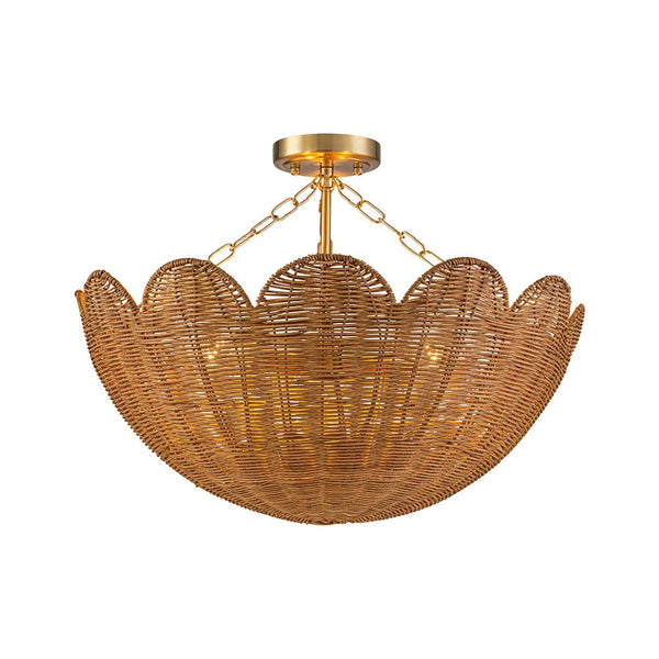 Chandelierias - 3 - Light Scalloped Hand - woven Floral Basket Semi - Flush Mount - Semi Flush - Brass (Preorder) -
