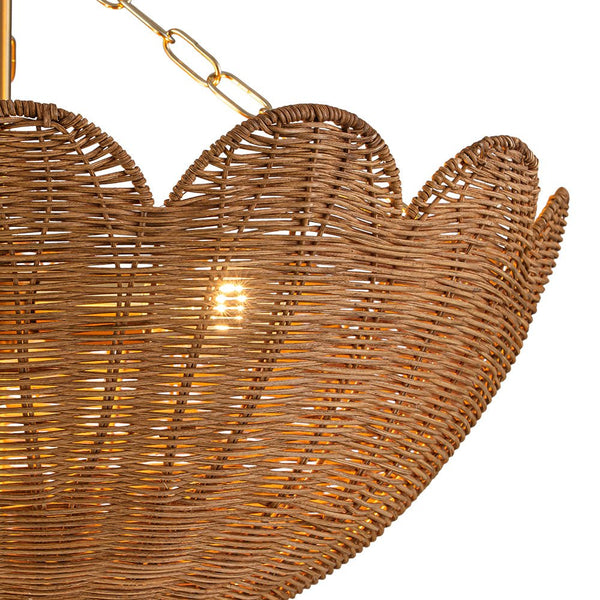 Chandelierias - 3 - Light Scalloped Hand - woven Floral Basket Semi - Flush Mount - Semi Flush - Brass (Preorder) -