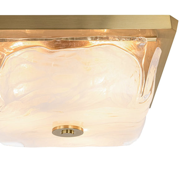 Chandelierias - 3 - Light Sweet Square Handmade Cloud Glass Flush Mount - Semi Flush - Brass -