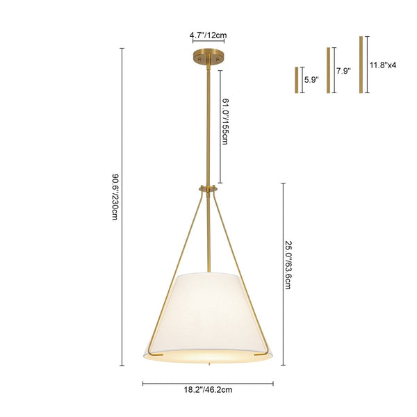 Chandelierias-3-Light Tapered Cone Drum White Linen Fabric Pendant-Pendants-18.2 in-2-Pack (Save More)