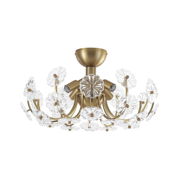 Chandelierias-4-Light Clear Pressed Flower Glass Blossom Semi-Flush Mount-Semi Flush-Brass-