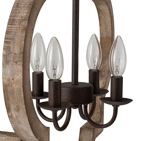 Chandelierias - 4 - Light Distressed Wood Dining Room Lantern Pendant Chandelier - Chandelier -