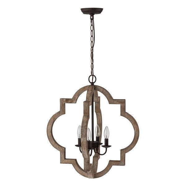 Chandelierias - 4 - Light Distressed Wood Dining Room Lantern Pendant Chandelier - Chandelier -