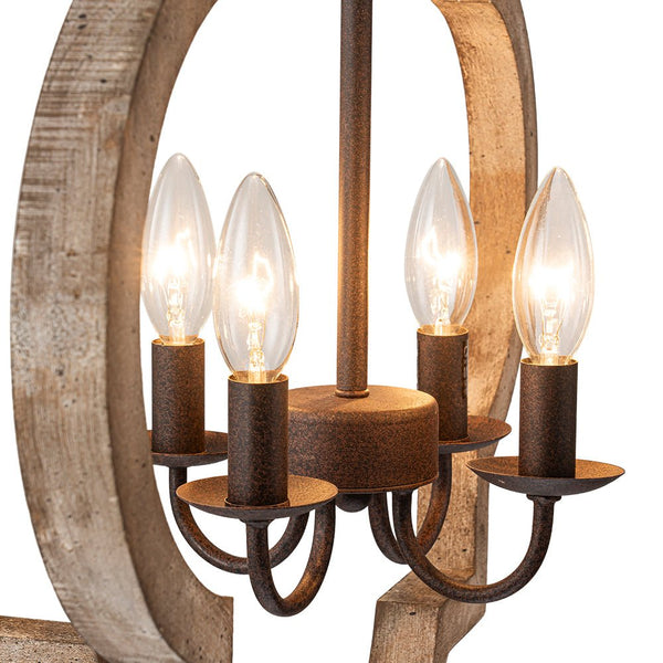 Chandelierias - 4 - Light Distressed Wood Dining Room Lantern Pendant Chandelier - Chandelier -