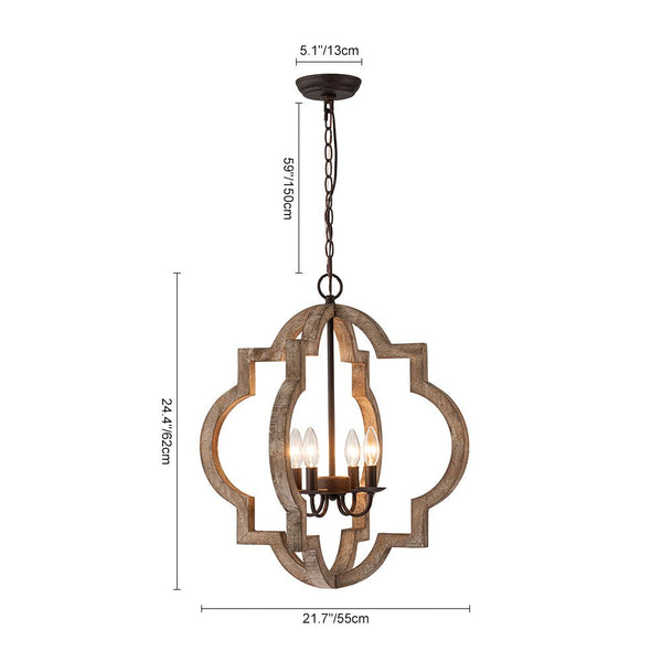 Chandelierias - 4 - Light Distressed Wood Dining Room Lantern Pendant Chandelier - Chandelier -