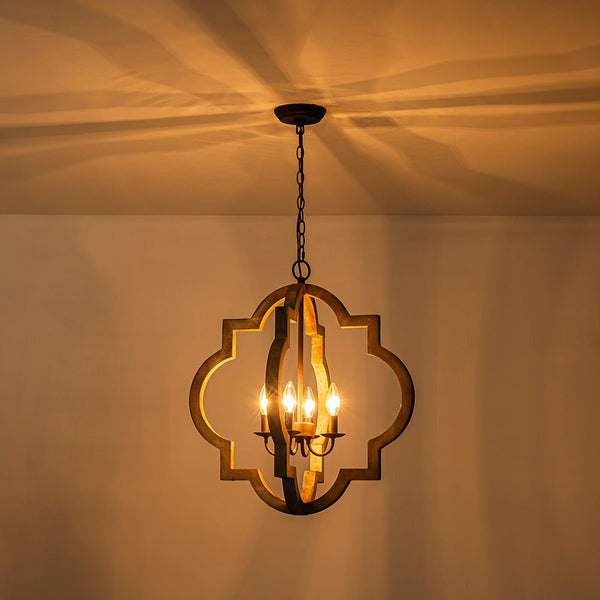 Chandelierias - 4 - Light Distressed Wood Dining Room Lantern Pendant Chandelier - Chandelier -