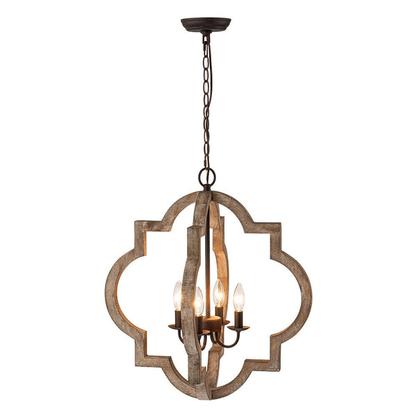 Chandelierias - 4 - Light Distressed Wood Dining Room Lantern Pendant Chandelier - Chandelier -