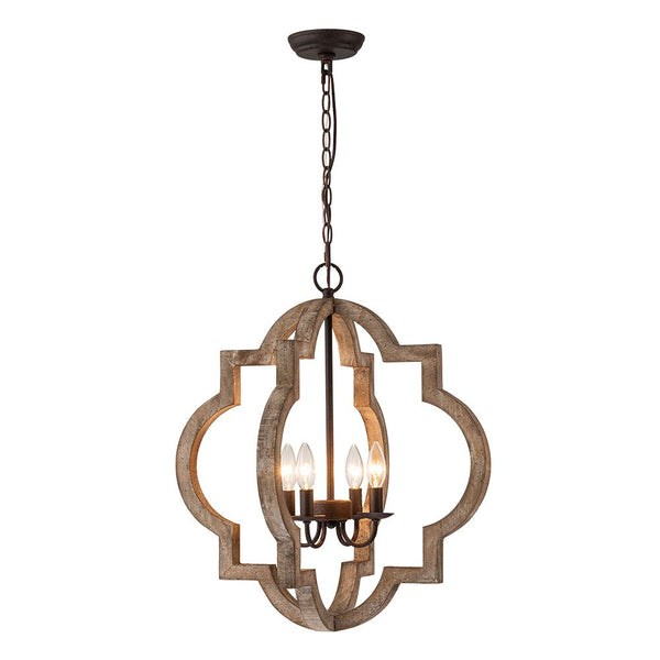Chandelierias - 4 - Light Distressed Wood Dining Room Lantern Pendant Chandelier - Chandelier -