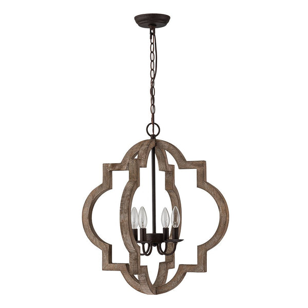 Chandelierias - 4 - Light Distressed Wood Dining Room Lantern Pendant Chandelier - Chandelier -