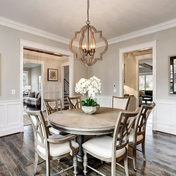 Chandelierias - 4 - Light Distressed Wood Dining Room Lantern Pendant Chandelier - Chandelier -
