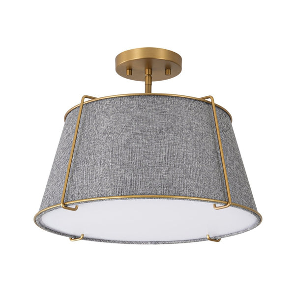 Chandelierias-4-Light Heathered Gray Fabric Conical Drum Semi-flush Mount-Semi Flush-Brass-Gray
