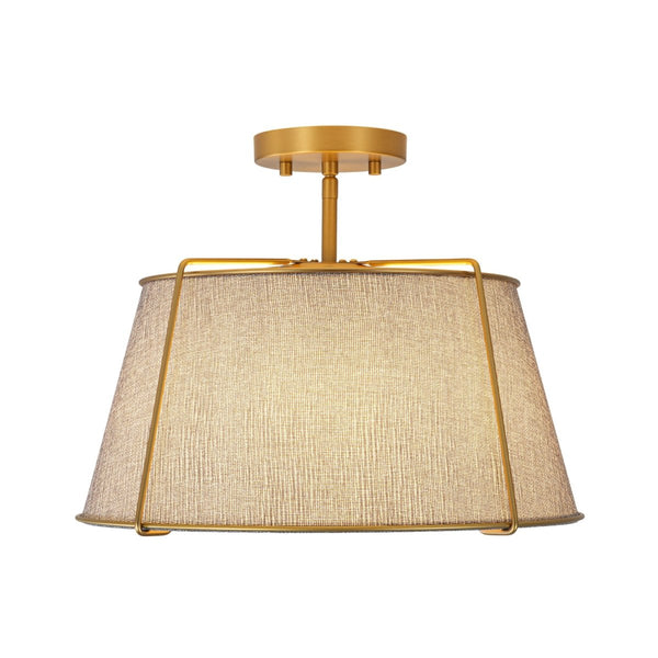 Chandelierias-4-Light Heathered Gray Fabric Conical Drum Semi-flush Mount-Semi Flush-Brass-Gray