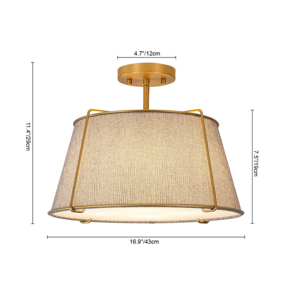 Chandelierias-4-Light Heathered Gray Fabric Conical Drum Semi-flush Mount-Semi Flush-Brass-Gray