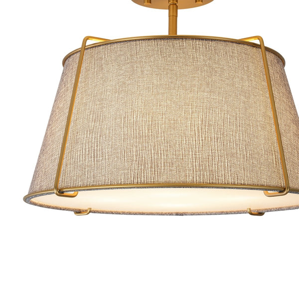 Chandelierias-4-Light Heathered Gray Fabric Conical Drum Semi-flush Mount-Semi Flush-Brass-Gray