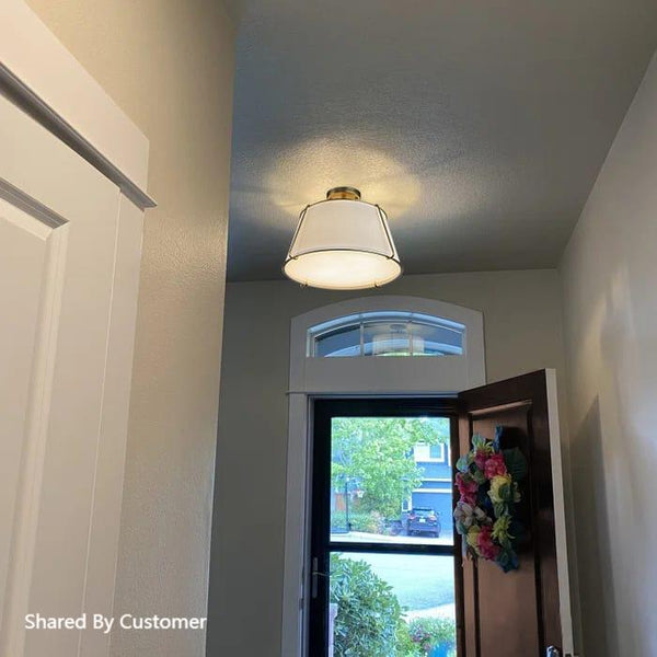 4-Light Modern Off-white Linen Drum Semi-Flush Mount