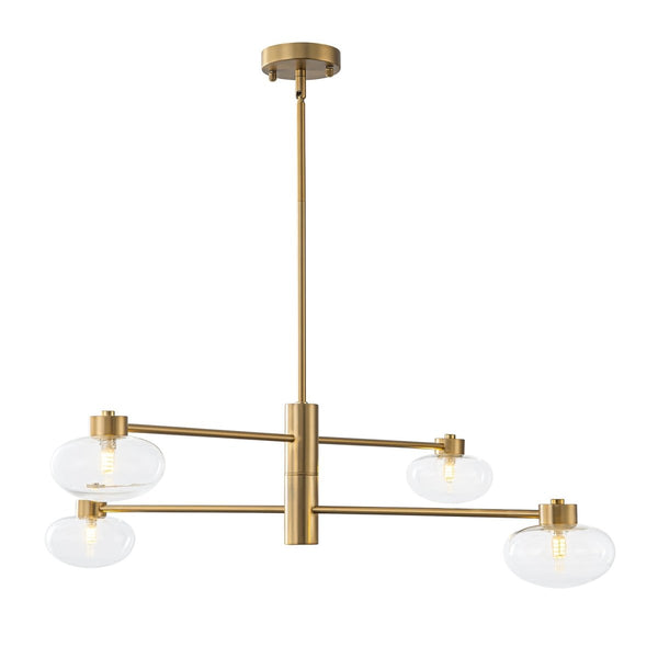 Chandelierias-4-Light Saucer Clear Glass Tiered Linear Chandelier-Chandeliers-Brass-