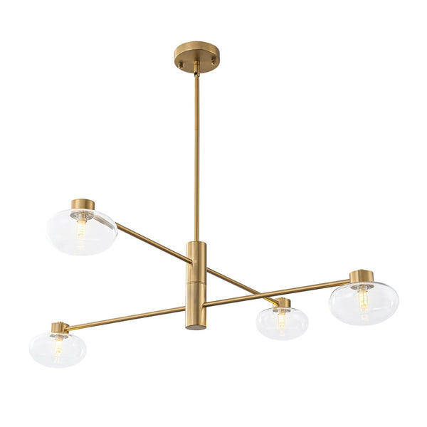 Chandelierias-4-Light Saucer Clear Glass Tiered Linear Chandelier-Chandeliers-Brass-
