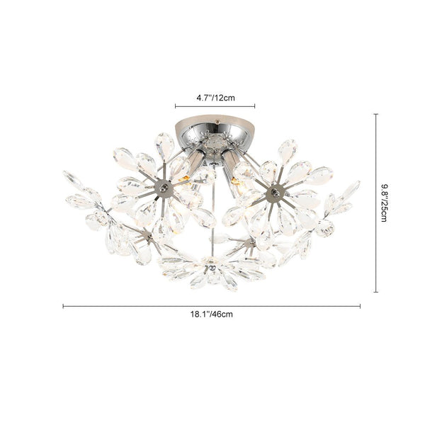 Chandelierias - 4 - Light Spark Ball Crystal Flower Sphere Semi - Flush Mount - Semi Flush - Chrome -