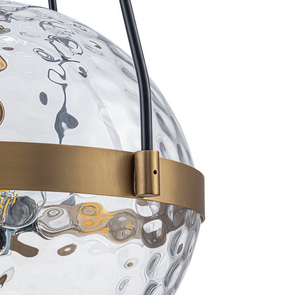 Chandelierias - 4 - Light Water Hammered Glass Sphere Pendant - Pendant - Brass & Black -