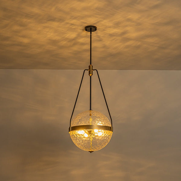 Chandelierias - 4 - Light Water Hammered Glass Sphere Pendant - Pendant - Brass & Black -