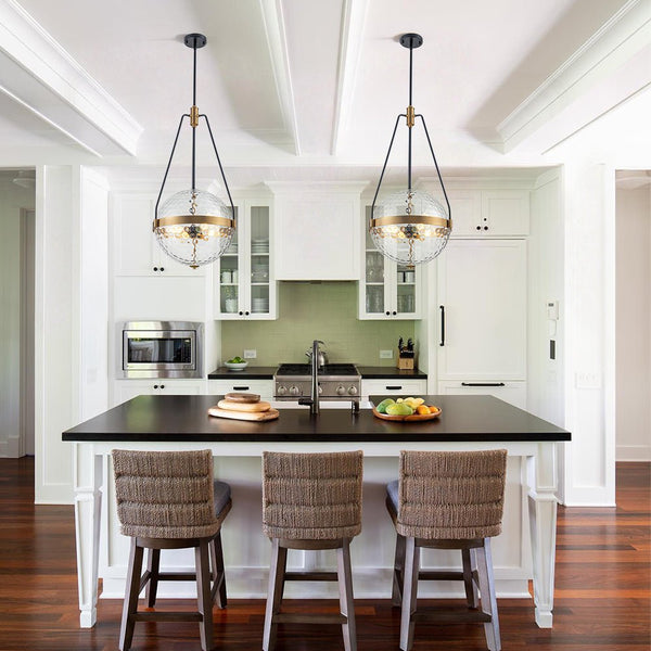 Chandelierias - 4 - Light Water Hammered Glass Sphere Pendant - Pendant - Brass & Black -