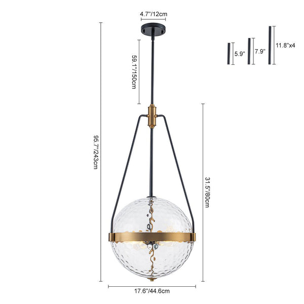 Chandelierias - 4 - Light Water Hammered Glass Sphere Pendant - Pendant - Brass & Black -