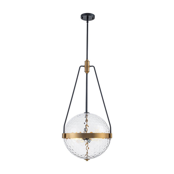 Chandelierias - 4 - Light Water Hammered Glass Sphere Pendant - Pendant - Brass & Black -