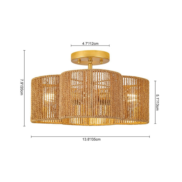 Chandelierias-4-Lobed Raffia Yarn Woven Flower Scallop Drum Semi-flush Mount-Semi Flush-2-Pack-