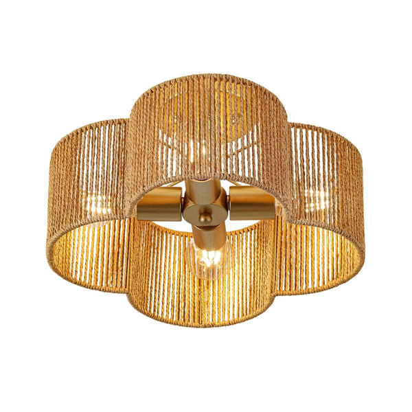 Chandelierias-4-Lobed Raffia Yarn Woven Flower Scallop Drum Semi-flush Mount-Semi Flush-2-Pack-